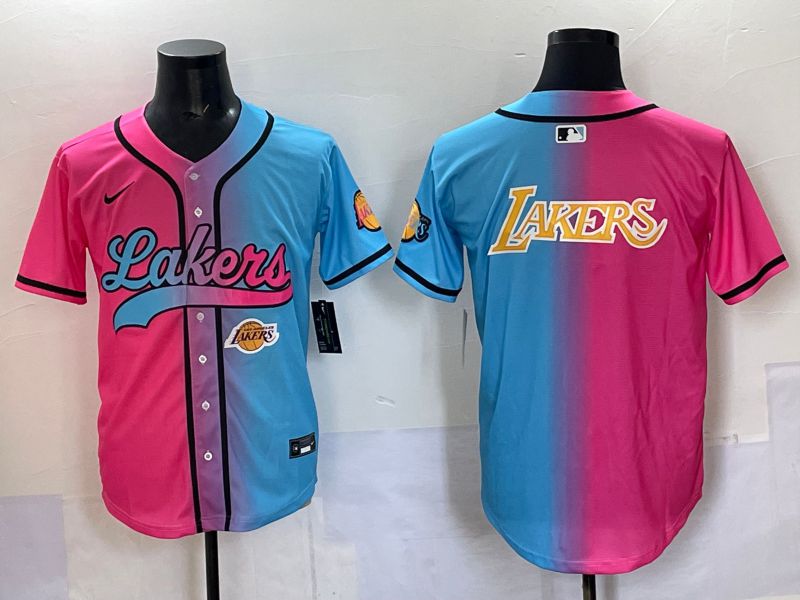 Men 2025 Los Angeles Lakers Blank Blue pink Nike Joint Name NBA Jersey style 12->los angeles lakers->NBA Jersey